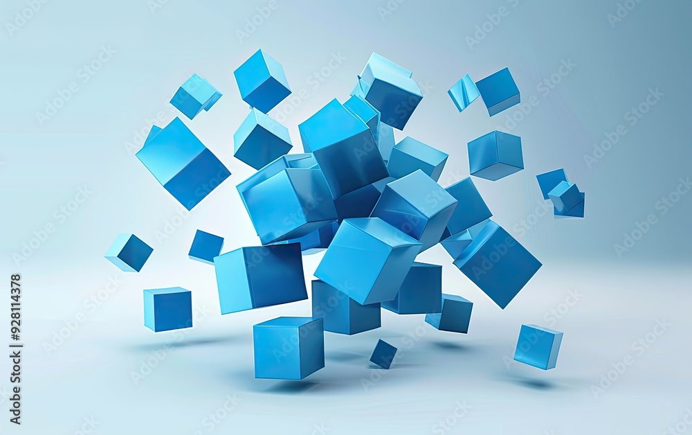 Abstract Blue Cubes in a Scattered Formation Abstract Blue Cubes in a Scattered Formation