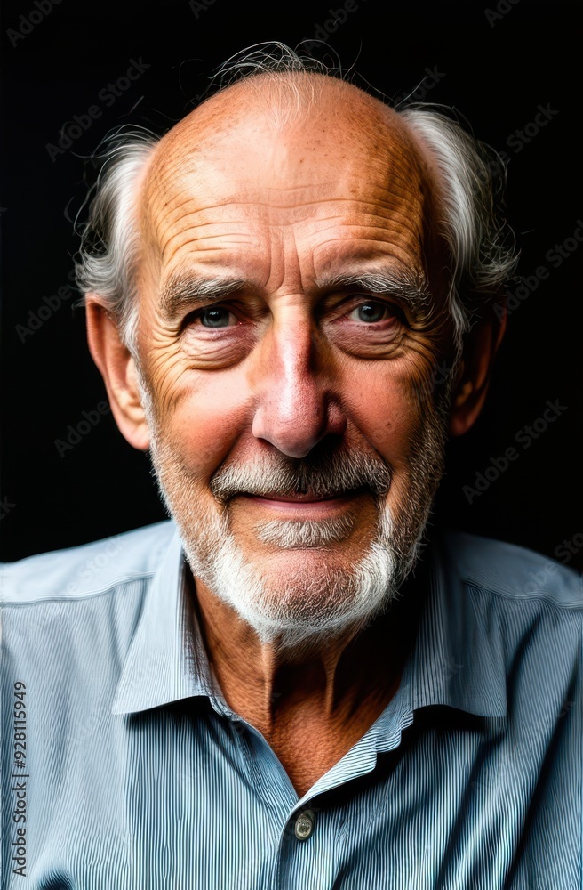 Obraz premium Serious older man in casual with beard head shot portrait. Grey haired retiree, pensioner posing wall background. Close up male portrait, elderly age concept