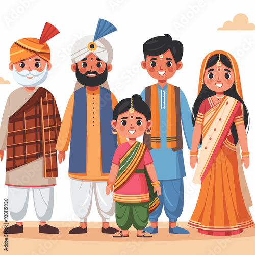 A family of people wearing traditional Indian clothing