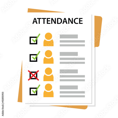 Employee Attendance Form Paper and Files Illustration Isolated on White Background