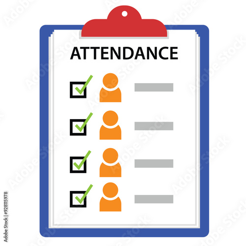 Students Attendance Form Paper and Files Illustration Isolated on White Background