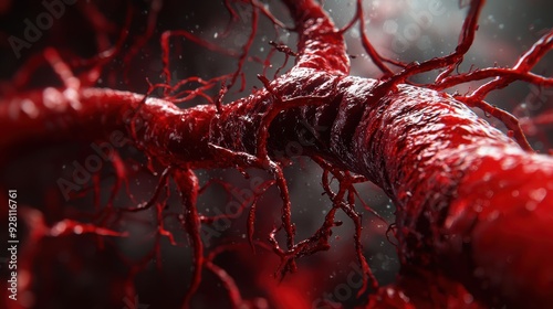 Macro Close-Up of Red Blood Vessels in a Dark, Intense Atmosphere