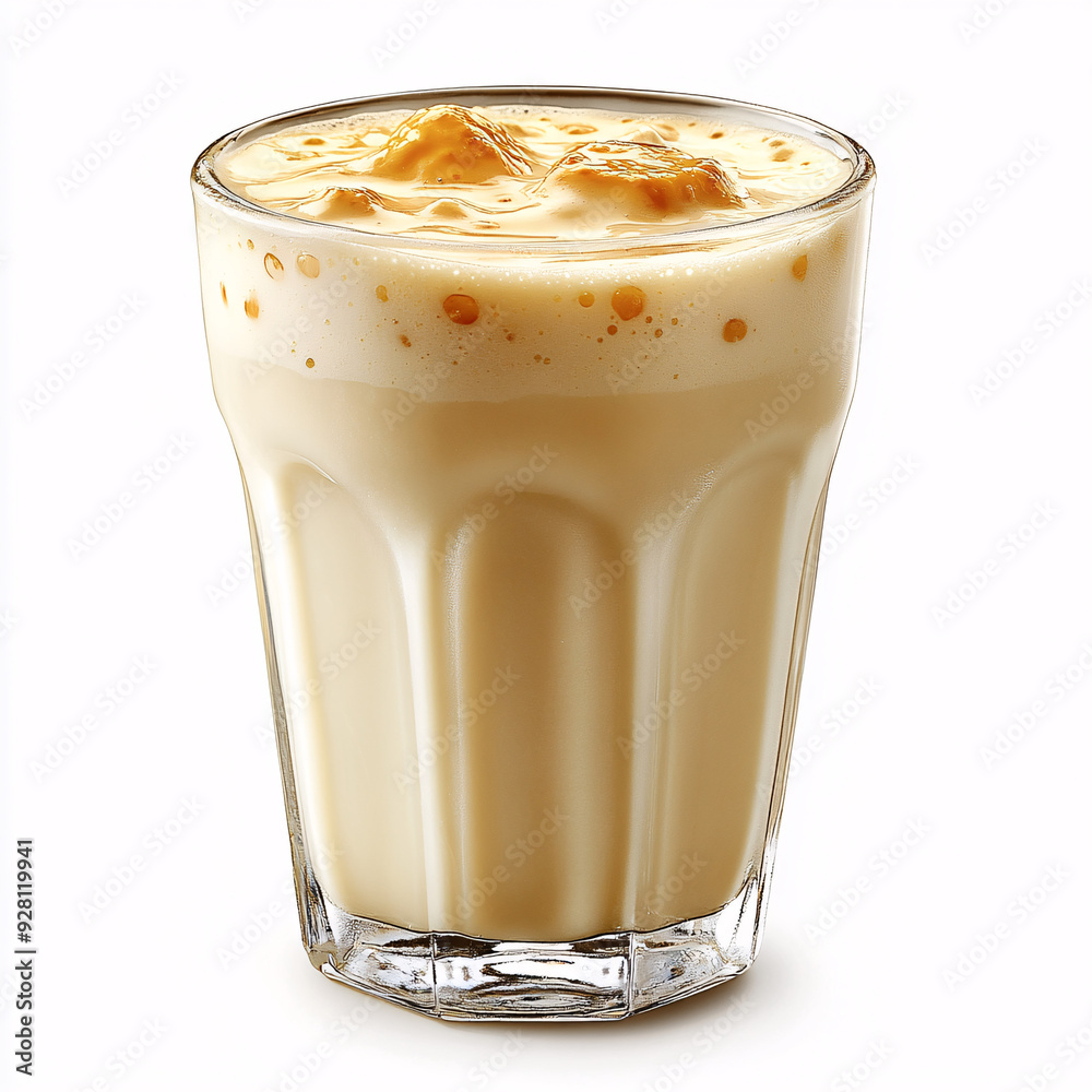 A glass of horchata drink on a white background, perfect for summer fiestas and outdoor relaxation.