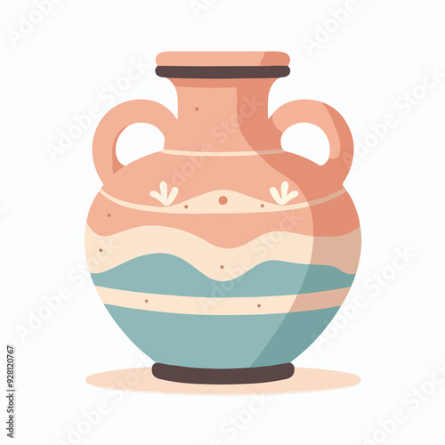 A colorful vase with a blue stripe on it