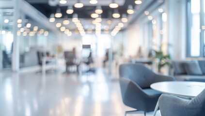 Blurred Office Interior with Chairs and Table