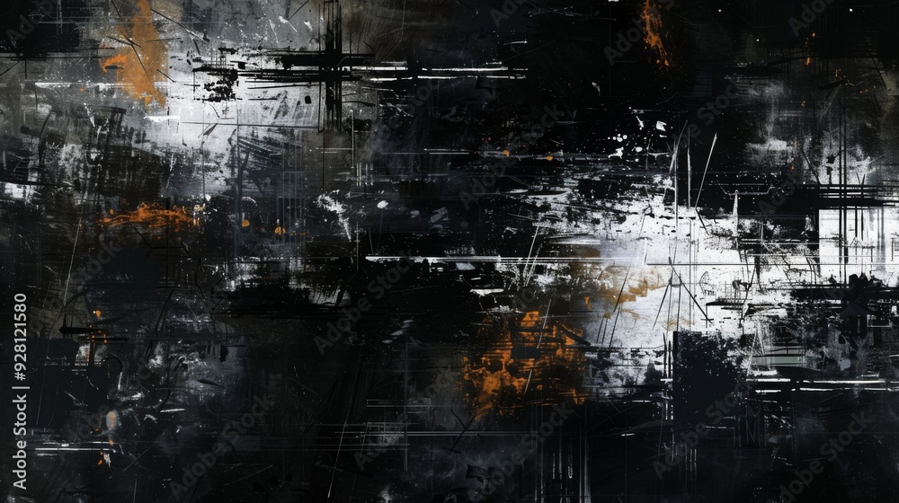 Naklejka premium Abstract Black and White Texture with Orange Accents