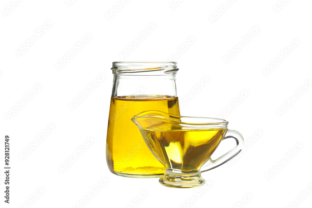 PNG, Sunflower oil in glass jugs, isolated on white background PNG, Sunflower oil in glass jugs, isolated on white background