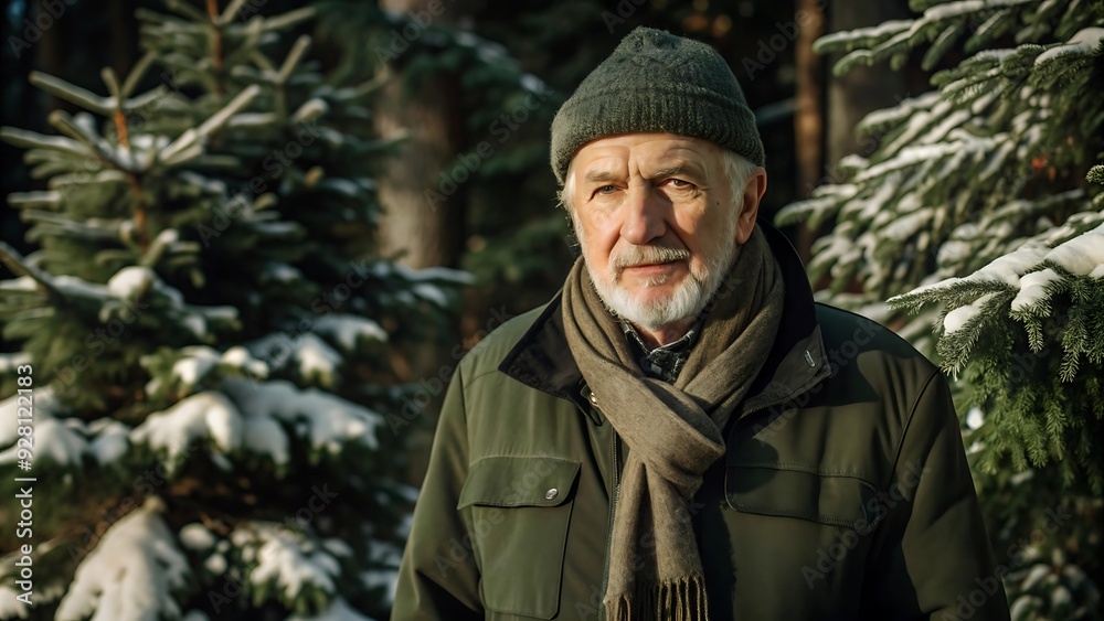 Senior Man in Winter Forest. Senior Man in Winter Forest.