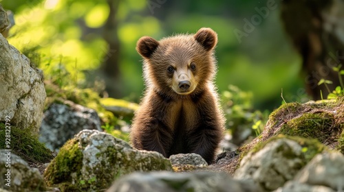 A Young Bear Cub Posing for the Camera in the Forest