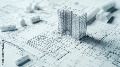 Wallpaper Mural Architectural blueprint featuring a digital model of buildings, showcasing planning and design for urban development. Torontodigital.ca