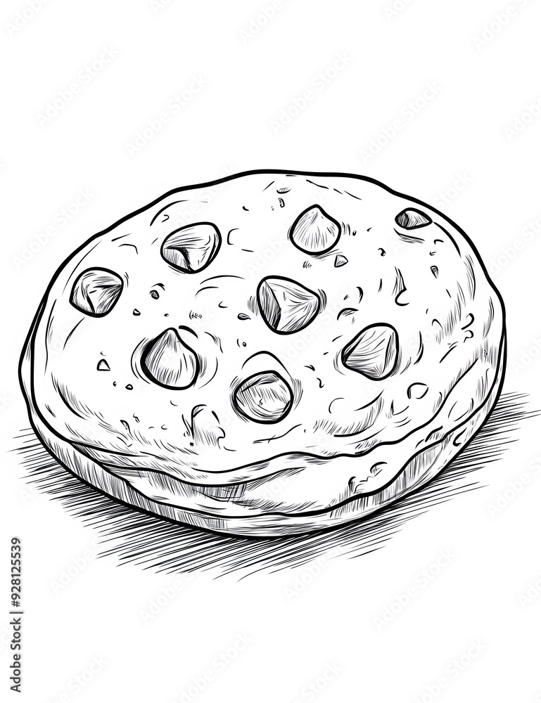 Chocolate chip cookie coloring page in light grayscale.
Chocolate chip cookie coloring page in light grayscale.