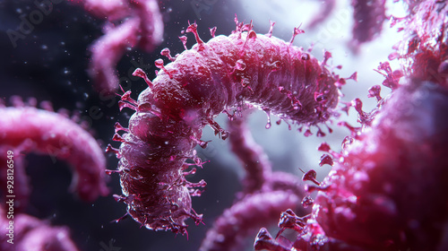 Close-Up View of Vibrant Pink Microscopic Organisms in a Watery Environment photo