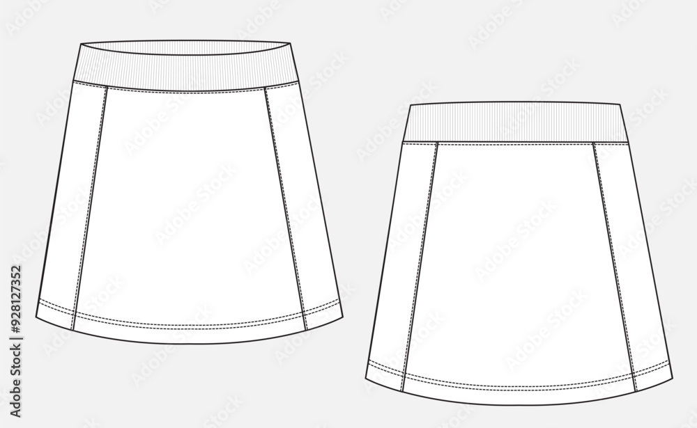 Skirt For baby girls. Technical drawing fashion flat sketch vector illustration template front and back views Skirt For baby girls. Technical drawing fashion flat sketch vector illustration template front and back views