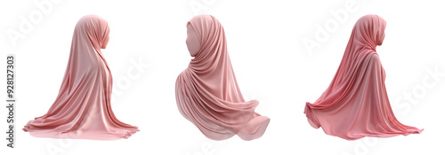 Set of pink hijabs in different styles isolated on transparent background photo