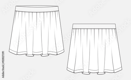 Skirt For baby girls. Technical drawing fashion flat sketch vector illustration template front and back views
