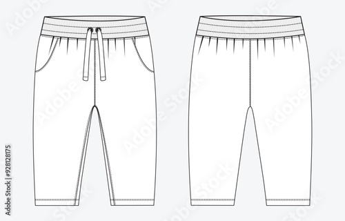 Sweatpants technical drawing fashion flat sketch vector illustration template for kids