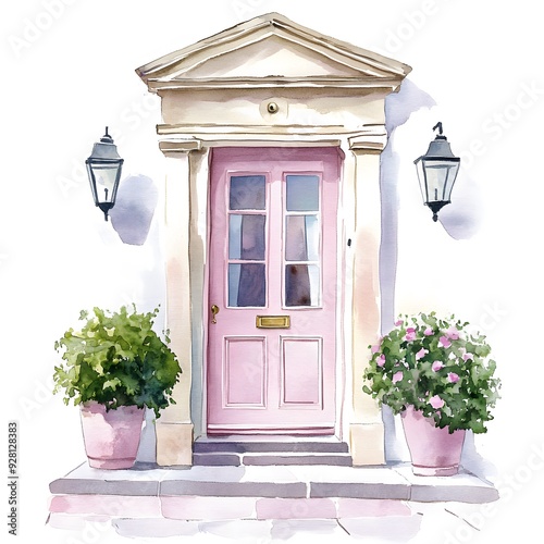 Lovely Pink and Beige Front Door Illustration