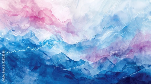 Abstract Mountainous Landscape in Blue and Pink Hues