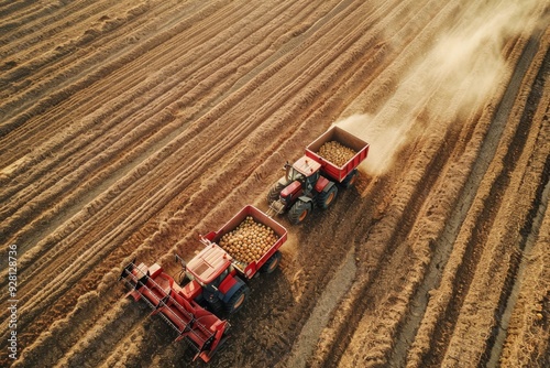 Aerial View of Potato Harvesting on a Farm