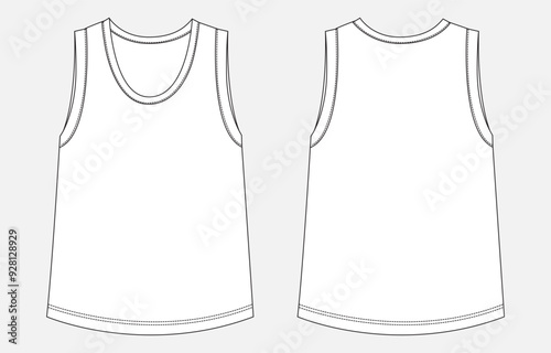 Tank top technical drawing fashion flat sketch vector illustration template for child