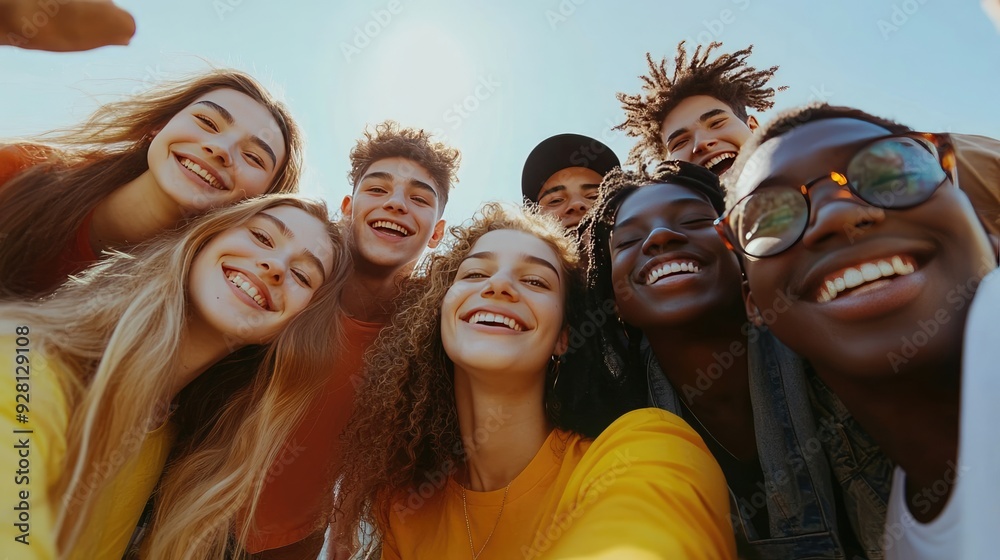 Group of Excited Young Friends Taking a Selfie Together