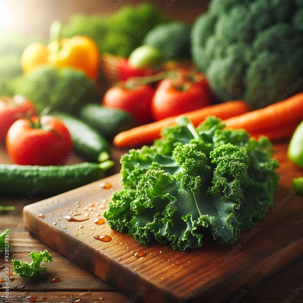 fresh vegetables Kale on a cutting board fresh vegetables Kale on a cutting board