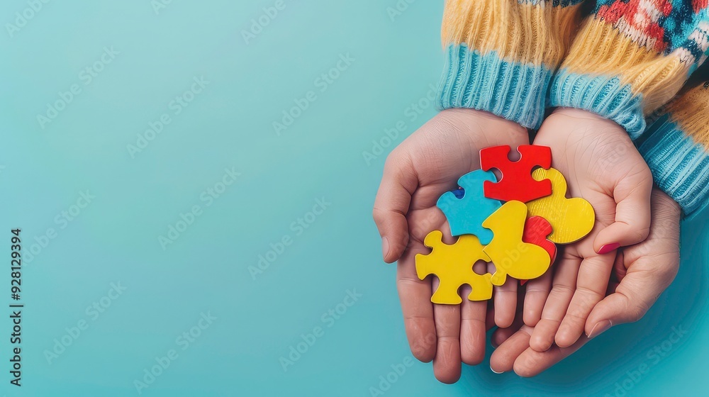 Two hands holding colorful puzzle pieces, symbolizing unity and connection. Two hands holding colorful puzzle pieces, symbolizing unity and connection.