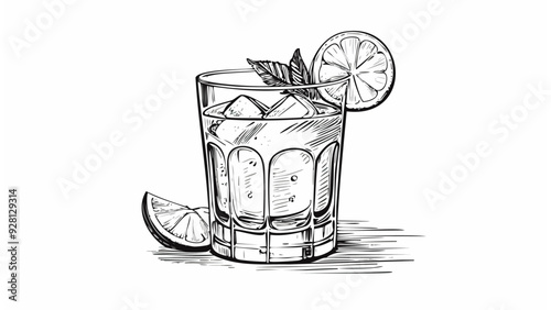 Alcoholic Cocktail Drink Sketch Illustration - Martini Alcohol Glass Wine Whiskey Mojito Margarita Vodka Ice Bar Cognac
