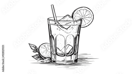 Alcoholic Cocktail Drink Sketch Illustration - Martini Alcohol Glass Wine Whiskey Mojito Margarita Vodka Ice Bar Cognac
