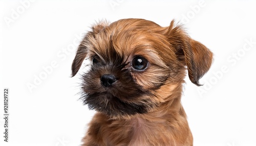 ブリュッセル・グリフォンの子犬のポートレート（Brussels Griffon puppy portrait on white background）
 photo