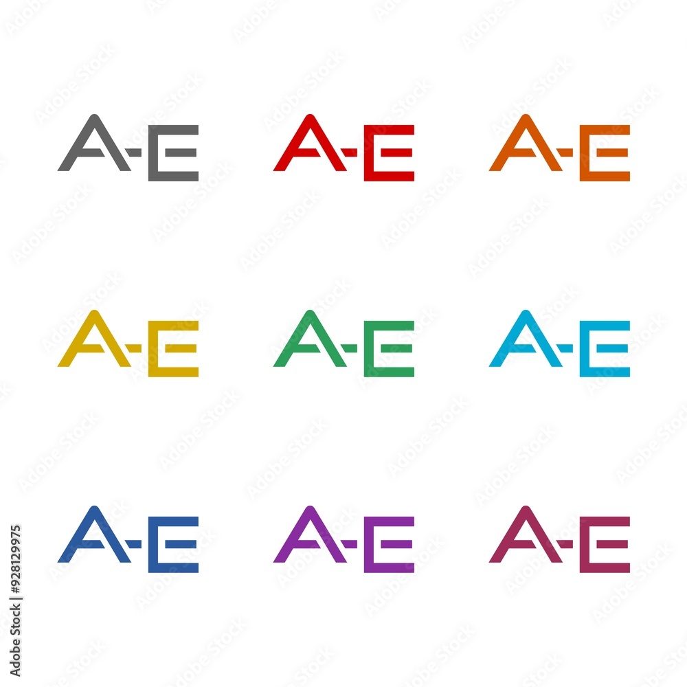 Letter logo AE icon isolated on white background. Set icons colorful Letter logo AE icon isolated on white background. Set icons colorful