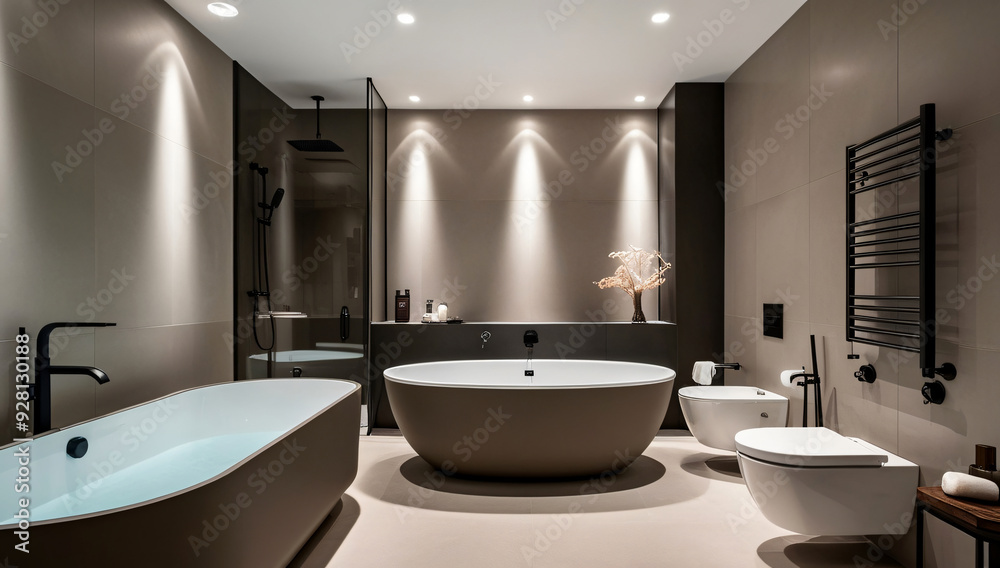 Greige Large bathroom model, Minimalist style Greige Large bathroom model, Minimalist style