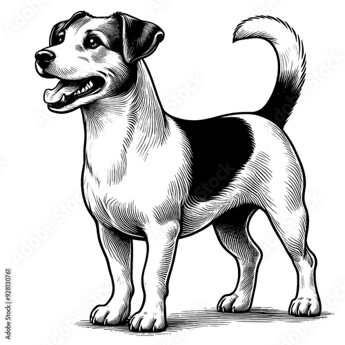 Hand drawn Cute Jack Russell dog in full-body, vector sketch isolated on white background.	