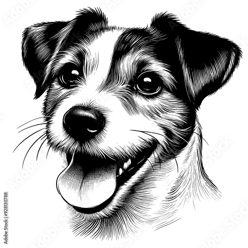 Hand drawn cute Jack Russell portrait, vector sketch isolated on white background.	