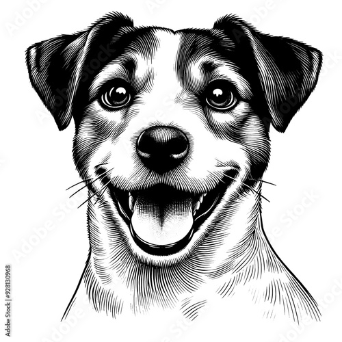 Hand drawn cute Jack Russell portrait, vector sketch isolated on white background.	
