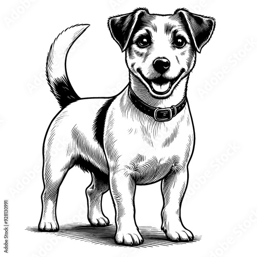 Hand drawn Cute Jack Russell dog in full-body, vector sketch isolated on white background.	