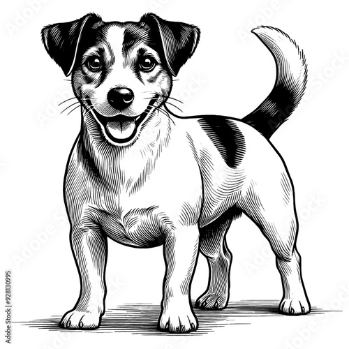 Hand drawn Cute Jack Russell dog in full-body, vector sketch isolated on white background.	