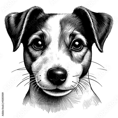 Hand drawn cute Jack Russell portrait, vector sketch isolated on white background.	