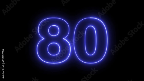 Neon number eighty, Glowing Neon number 80 on black background photo