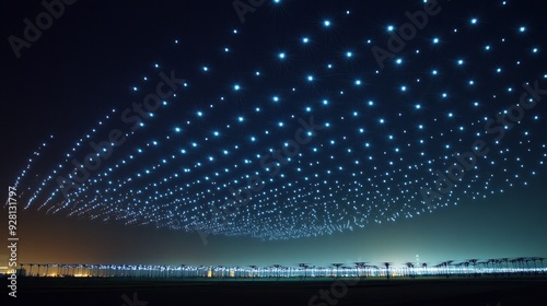 Spectacular Display of Aerial Precision: Synchronized Drones Lighting Up the Night Sky in a Neat Grid Formation