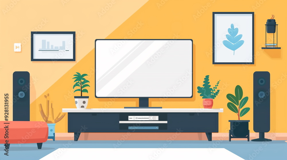 modern living room interior with TV screen