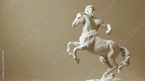 A white 3D model of a centaur on a horse rearing up. photo