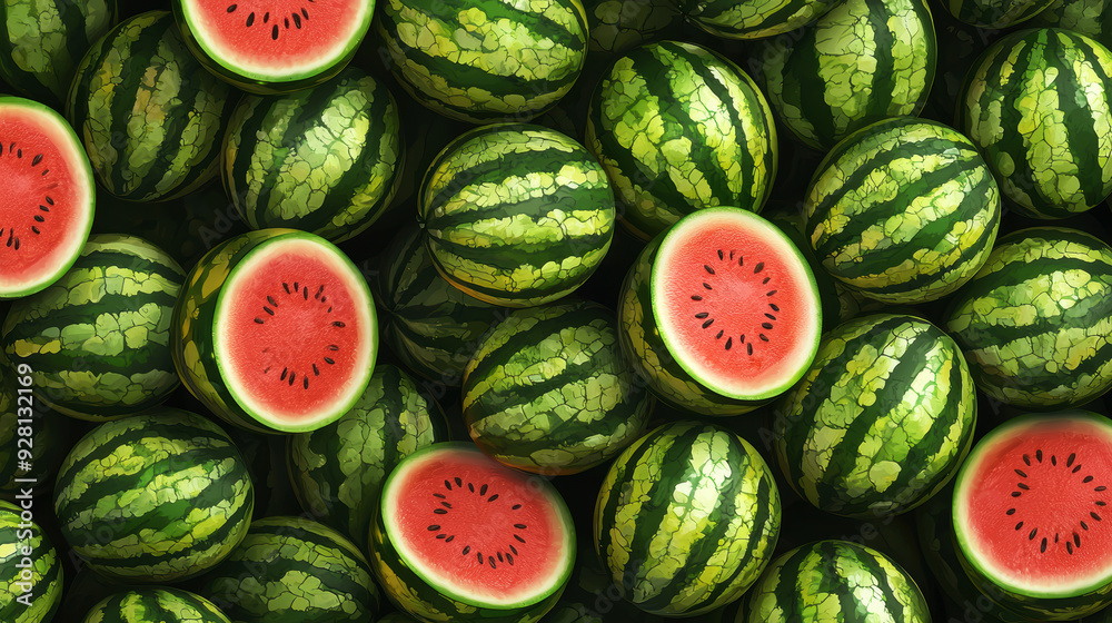 Fresh and Juicy Watermelons Arranged in a Vibrant Display Highlighting Summer Harvest Fresh and Juicy Watermelons Arranged in a Vibrant Display Highlighting Summer Harvest