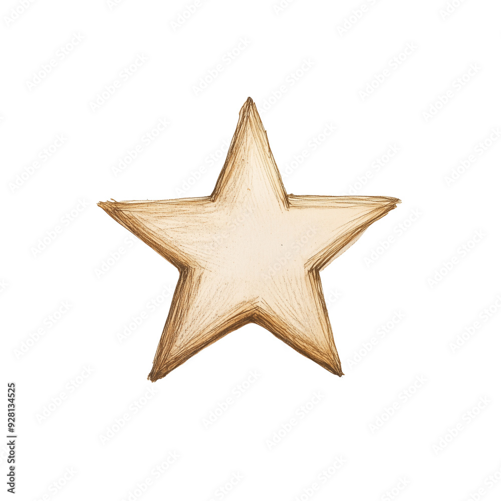 Obraz premium A hand-drawn star, imperfect lines, slightly tilted, on a white canvas. Subtle watercolor texture, soft shadow beneath, lightly textured background for added depth, calm and serene atmosphere, hd qual