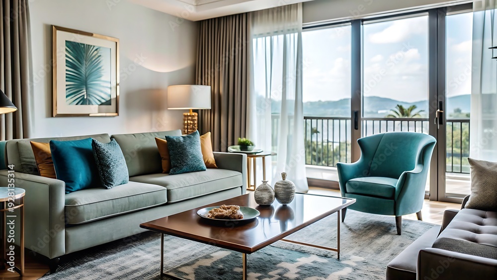 Modern Living Room with Ocean View.