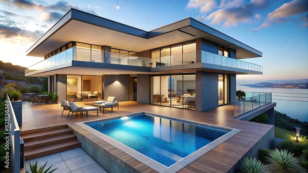 Modern Luxury Villa with Swimming Pool and Ocean View. Modern Luxury Villa with Swimming Pool and Ocean View.