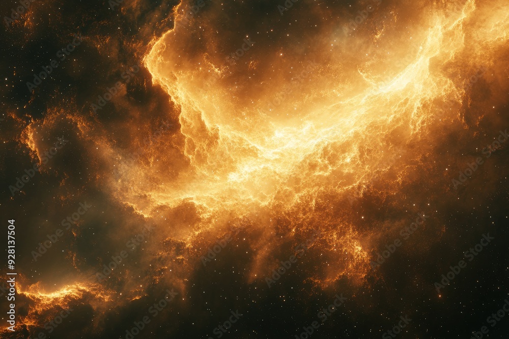 Naklejka premium Golden Nebula with Scattered Stars in Deep Space