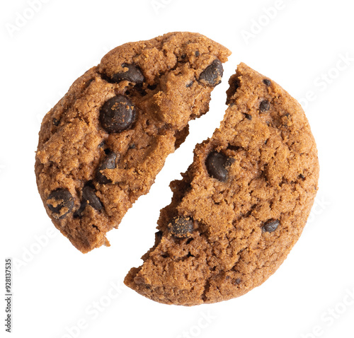 Canvas Print broken chocolate chip cookie isolated