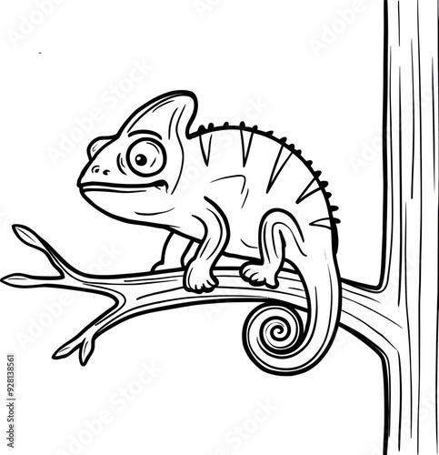 Chameleon line art vector illustration