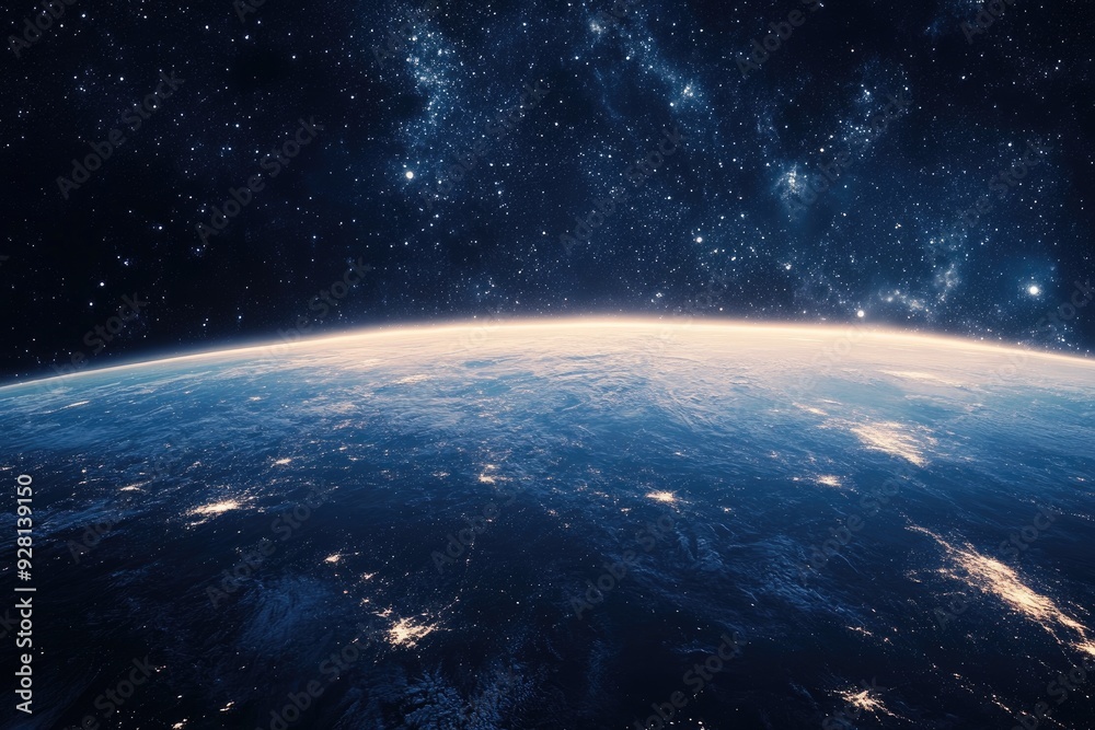 Earth's Horizon with a Starry Night Sky